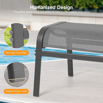 ONBRILL Outdoor Ottoman Set of 2, All Weather Outdoor Foot Stool with Supportive Textliene and Metal Frame, Stackable Oversized Outdoor Foot Rest for Furniture Patio Garden Pool, Grey