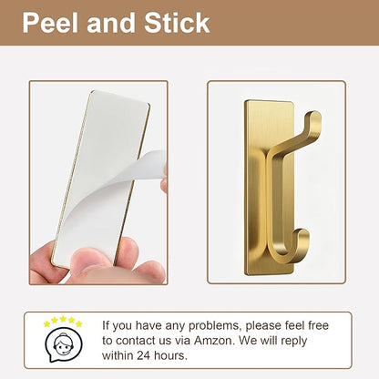 pickpiff Wall Hooks for Coat and Towel: 13LB Adhesive Door Hanger Stick on, Brushed Gold