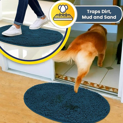 Muddy Mat® Shown on TV – Super Absorbent Microfiber Dog Door Mat for Muddy Paws, Non-Slip Washable Pet Rug, Quick Dry Chenille Entryway Carpet, Machine Washable Mat, AtlanticBlue Oval 5ft x 7ft