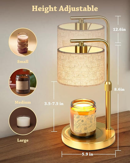 Candle Warmer Lamp with Timer Dimmer, Height Adjustable Candle Wax Warmer Candle Lamp for Jar Candles with 2 Bulbs, House Warming Gift for Home Room Decor, Birthday Gifts for Women Mom (Gold)