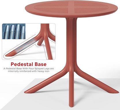 Costaelm Small Patio Table, Outdoor Round Dining Table, Weather Resistant Outside Table for Poolside Deck Lawn Garden Backyard, Red