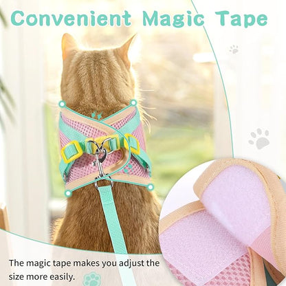 Cat Harness and Leash Set for Walking Escape Proof, Adjustable Kitten Harness Breathable Mesh with Reflective Strips Harness with Flower for Kitty Puppy Bunny Green S