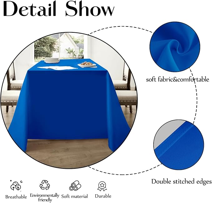 Rectangle Tablecloths 90x132 Inch 2 Pack Royal Blue Tablecloth for 6ft Washable Decorative Linen Polyester Table Cloths for 8ft Dining Table Banquets Buffet Parties and Wedding
