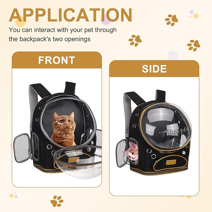 Pet Backpack Carrier, Portable and Ventilated, Oxford Cloth, Dog Cat Travel Bag with Transparent Cover 12.6", (Black, 1 Pcs), Intended for Hiking/Camping/Traveling