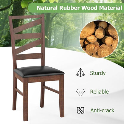 GOFLAME Wooden Dining Chairs Set of 2, PU Leather Upholstered Kitchen Chairs with W-Shaped Hollowed Backrest, Rubber Wood Legs, Armless Side Chairs for Living Room, Dining Room, Restaurant