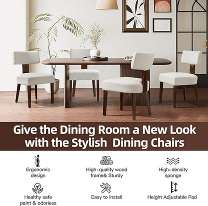 Dining Chairs Set of 6, Fabric Upholstered Wood Kitchen Chairs, Armless Linen Curved Backrest Accent Chair Farmhouse Modern Dining Chairs with Foot Pad for Kitchen/Living Room/Restaurant/Cafe-Beige