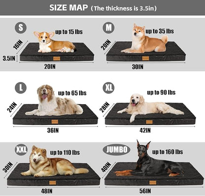 Patas Lague Orthopedic Large Dog Bed Washable Pet Sofa Mat 48''X30'' Black | Egg-Crate Foam Dog Couch For Large Sized Dogs, Waterproof Removable Cover, Soft Pet Crate Bed With Nonskid Bottom