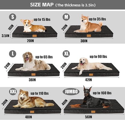 Patas Lague Orthopedic Large Dog Bed Washable Pet Sofa Mat 56''X40'' Black | Egg-Crate Foam Dog Couch For Large Sized Dogs, Waterproof Removable Cover, Soft Pet Crate Bed With Nonskid Bottom