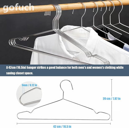 Clothes Hangers 50 Pack - Heavy Duty Stainless Steel Metal Hangers, Ultra Thin Space Saving Wire Coat Hangers with Non-Slip Shoulders (16.5 Inch)
