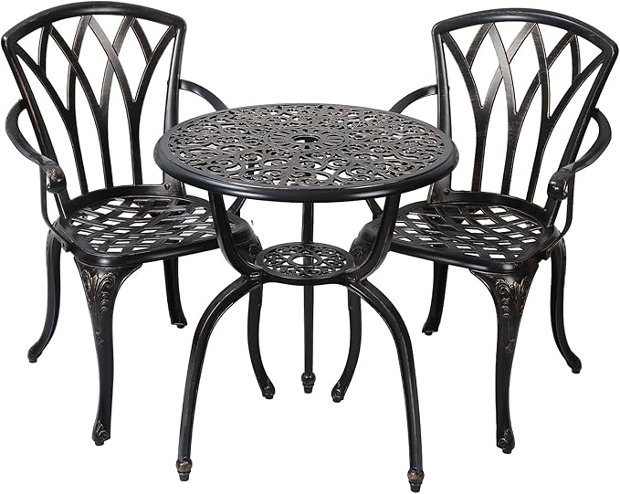 3-Piece Cast Aluminum Patio Bistro Set, Outdoor Rust-Resistant Furniture with 2 Chairs and Table (Bronze)