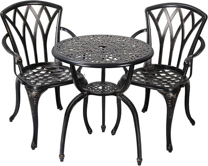 3-Piece Cast Aluminum Patio Bistro Set, Outdoor Rust-Resistant Furniture with 2 Chairs and Table (Bronze)