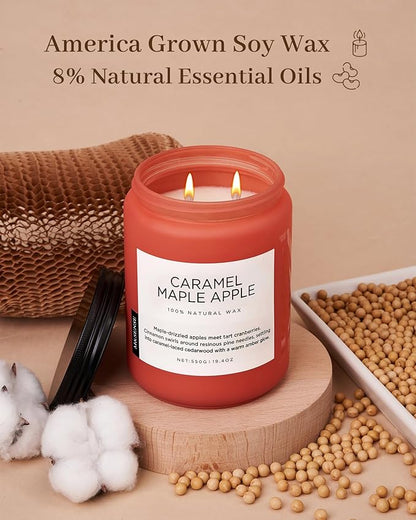 M&SENSE Caramel Apple Pie Candles for Home Scented, Natural Soy Wax 19.4oz Long Lasting 110 Hours Clean Non Toxic Large 2 Wick Candle Gifts for Thanksgiving Housewarming