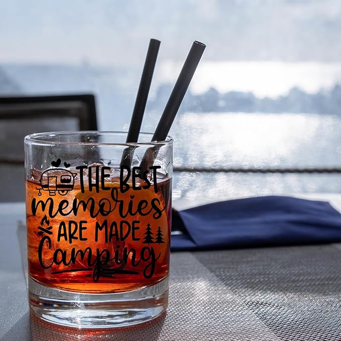 Rv Traveler Gifts Old Fashioned Whiskey Glasses, Camper Gifts for Rv Owner, The Best Memories are Made Camping 10 oz Rocks Barware Cup for Cocktail Drinks Scotch Bourbon Liquor