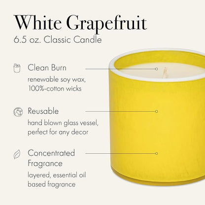 LAFCO New York Classic Candle, White Grapefruit - 6.5 oz - 50-Hour Burn Time - Reusable, Hand Blown Glass Vessel - Made in The USA