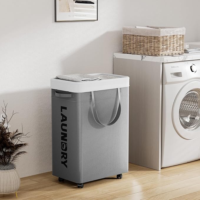 YECAYE 75L Rolling Collapsible Laundry Baskets, Easy-to-Assemble Laundry Basket with Wheels, Rolling Laundry Hamper, Foldable Clothes Hamper with Wheels for Bedroom, Bathroom, or Laundry Room