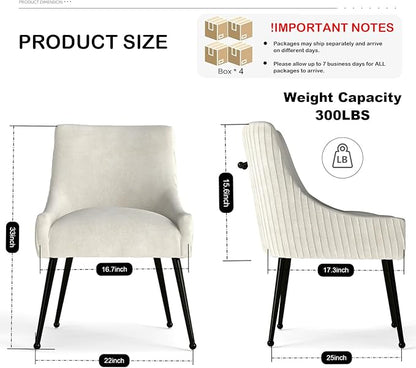 Velvet Dining Chairs Set of 8,Beige Upholstered Living Room Chairs with Black Metal Legs, Modern Tufted Accent Chairs for Living Room, Study Room, Kitchen