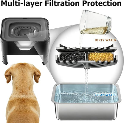 Elevated Dog Water Bowl 12L, 3.1Gal No Spill Water Bowl for Dogs with 4 Heights Adjustable Raised Dog Stand and 3 Filters Stainless Steel Dog Bowls with Anti-Mat for Large Dogs and Multi Pets
