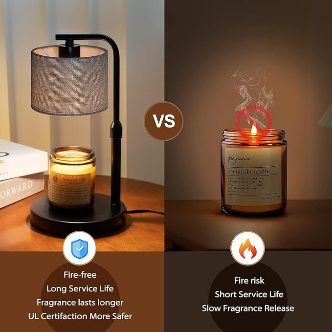 Dexnump Candle Warmer Lamp with Timer, Dimmable Candle Wax Warmer with 2 Light Bulbs, Height Adjustable Electric Candle Light for All Size Scented Candles, Home Room Decor, Gifts for Women Mom