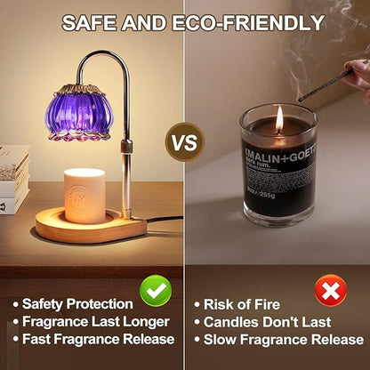 Candle Warmer Lamp with Timer, Adjustable Height Dimmable Candle Warmer Light,Christmas Gift for Women Glass Shade Electric Jar Candle Warming Lantern,Home Decor Cozy House Warming Gifts,Purple