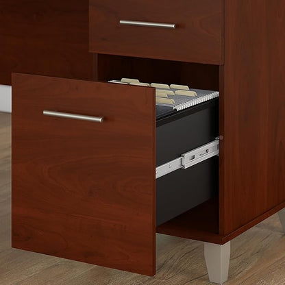 Bush Furniture Somerset 60W L Shaped Desk with Hutch in Hansen Cherry