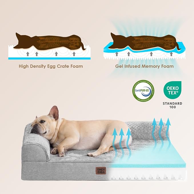 EHEYCIGA Memory Foam Dog Bed, Extra Large Size Orthopedic Dog Bed, Grey | Washable Removable Cover, Waterproof Flat Pet Sofa Couch with Nonskid Bottom, 48x35x7.5