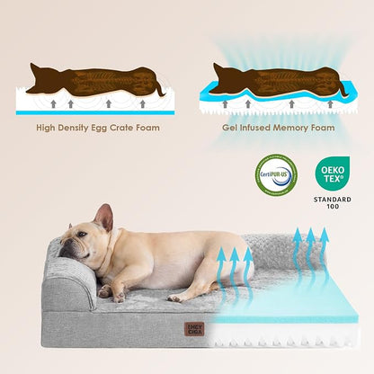 EHEYCIGA Memory Foam Dog Bed for Crate, Large Orthopedic Dog Bed, Grey | Washable Removable Cover, Waterproof Flat Pet Sofa Couch with Nonskid Bottom, 36x27x6