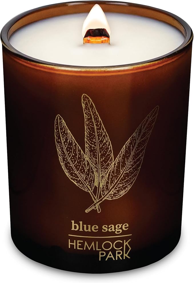 Hemlock Park Wood Wick Candle Handcrafted with Natural Coconut Wax and Essential Oils (Standard 7.2 oz, Blue Sage)