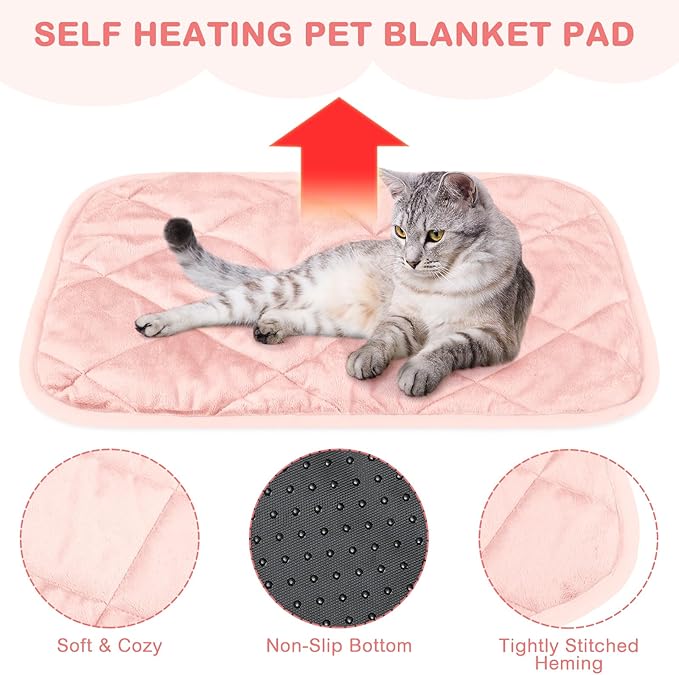 4 Pack Self Heating Cat Pad Self Warming Dog Mat Reflects Body Heat Extra Warm Thermal Pet Pad Washable Dog Cat Bed Crate Bed Mat Blanket (Pink,16 x 20 Inch)