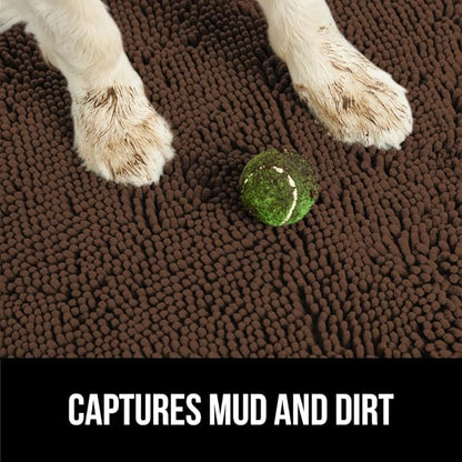 GORILLA GRIP SoakSTOPPER Dog Door Mat, 48x30 Machine Washable Rug Absorbent Doormat Captures Moisture Mud Dirt, Quick Dry Soft Chenille Entryway Rugs Indoor Entrance Mats for Dog Paws, Brown