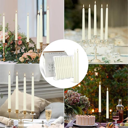 100Pack Ivory Taper Candles, 7-8 Hours Burn Time, Unscented, Smokeless and Dripless, 0.75 x 10 Inch Dinner Candle Set for Household, Wedding, Party and Home Décor Candlesticks