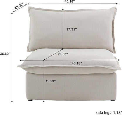 WJShome Modern Down Filled Sigle Middle Seat, Cloud Modular Sectional Sofa, Minimalist Wide Deep Seat Couches for Living Room Apartment Lounge Bedroom (Beige)