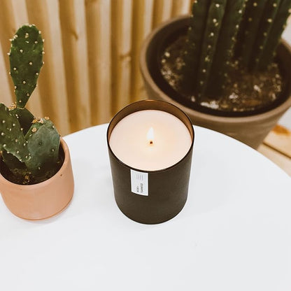 Calyan Wax Co. Musk & Teakwood Scented Candle - 75 Hour Burn - Luxury Non Toxic Soy Wax Candles - Long Lasting Black Tumbler Jar Candle for Home - 10.2oz