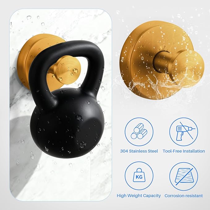 Suction Cup Hooks Stainless Steel Shower Hooks No Drill Towel Hooks Removable Wreath Hanger for Front Door, Bathroom Wall, Kitchen, Glass, Mirror (2 Pack)