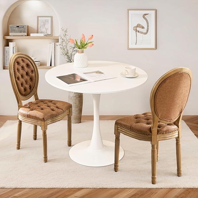 SoarFlash Kitchen Table and Chairs for 2, 31.5" Dining Table Set for 2 with French Dining Chairs, 3 Piece Round Kitchen Table Set, Dining Room Table Set for Small Space, Apartment