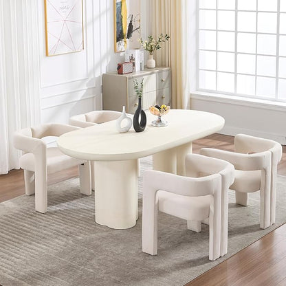 Modern Dining Chairs Set of 4, Upholstered Side Chairs Linen Fabric Guest Chairs with Barrel Backrest Armchair for Dining Room Living Room, Beige