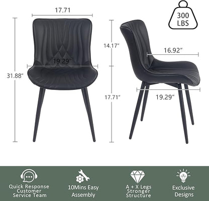 YOUTASTE Black Dining Chairs Set of 2 Upholstered Mid Century Modern Kitchen Dining Room Chairs Armless Faux Leather Accent Chairs Metal Vanity Lounge Chair with Back for Living Room Bedrooms
