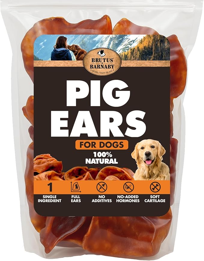 BRUTUS & BARNABY Whole Pig Ears for Dogs, 25 Ct. – All-Natural Single Ingredient Dog Chews, Slow Cooked & Fully Digestible Rawhide Alternative