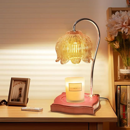 Candle Warmer Lamp Dimmable Wax Melt Warming Lamp with Timer Scented Wax Candle in Jar During Bathing & Yoga & Meditation with 2 Bulbs Home Decor Gift for Female (Blooming Flowers)