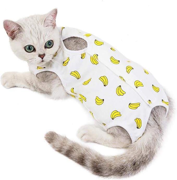 Cat Professional Surgical Recovery Suit,E-Collar Alternative for Cats Dogs,After Surgery Wear, Pajama Suit,Home Indoor Pets Clothing Banana S