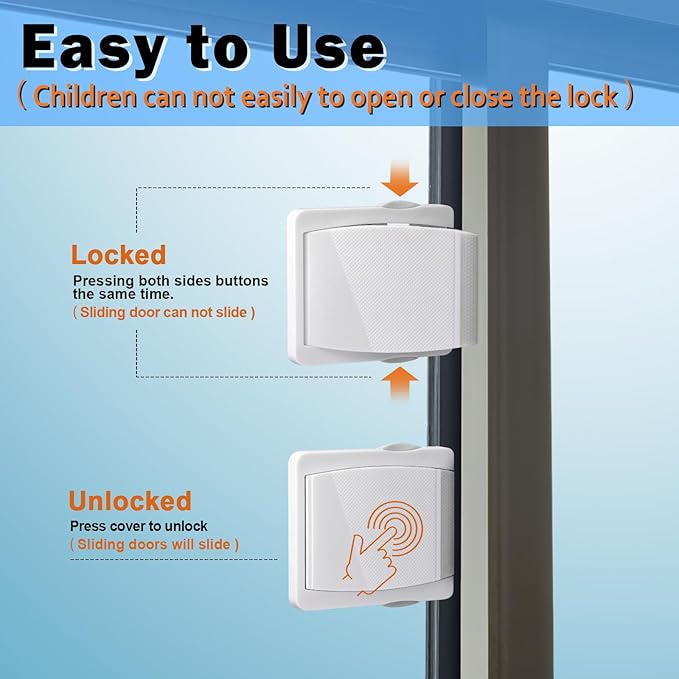 Sliding Door Lock, 4 Pack Child Safety Sliding Glass Door Lock for Sliding Glass Doors, Sliding Windows, Sliding Closet, etc. Easy to Installation Provides More Security for Your Baby and Pets