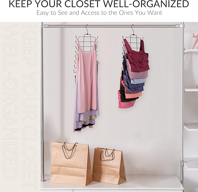 ZEDODIER 4 Pack Tank Top Hanger Space Saving, Bra Hangers for Closet Organizer, Hanging Bra Organizer Tank Tops Holder with 32 Hooks, Metal Closet Organizers and Storage Small Space Solutions, Black