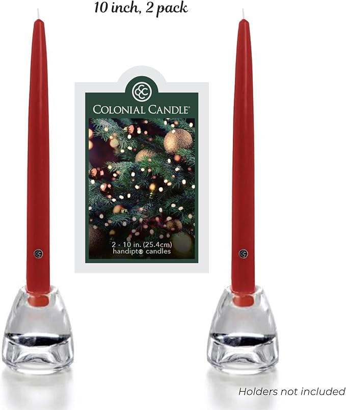 Colonial Candle Unscented Red Taper Candle, 10 inch, Pack of 2 - Up to 8 Hours Burn