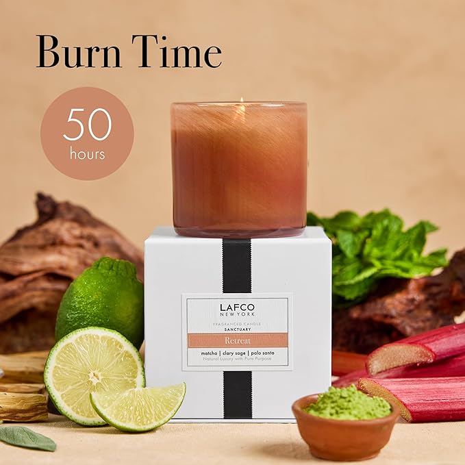 LAFCO New York Classic Candle, Retreat - 6.5 oz - 50-Hour Burn Time - Reusable, Hand Blown Glass Vessel - Made in The USA