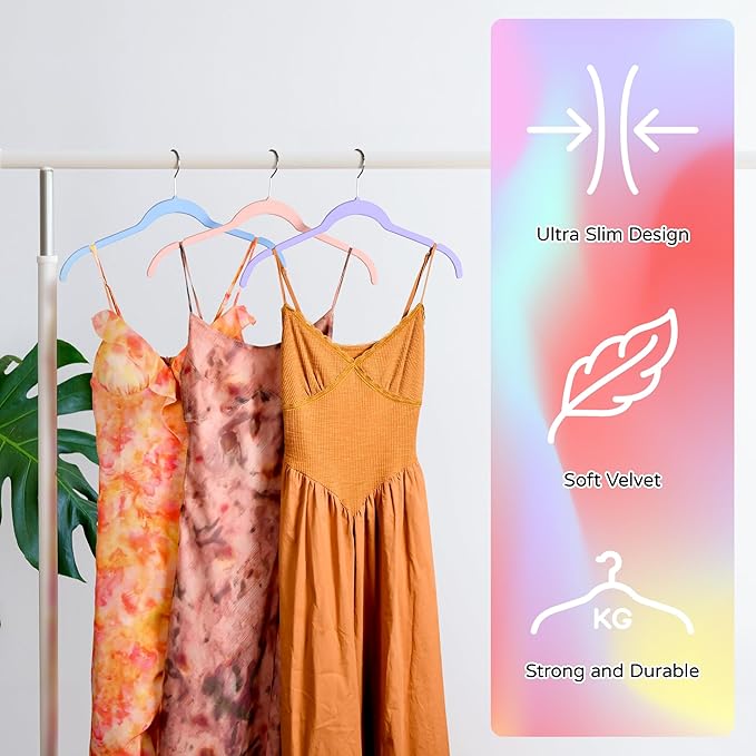 30 Pack Velvet Hangers Multicolor Set – Non-Slip Slim Flocked Clothes Hangers with Notches & 360° Swivel Hook, Space-Saving Felt Hangers for Dresses, Shirts, Coats