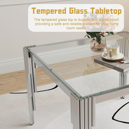 3 Piece Glass Dining Table Set, 35" Square Glass Kitchen Table with 2 White Velvet Upholstered Chairs, Silver Dining Table for 2 with Chairs Set for Kitchen, Living Room