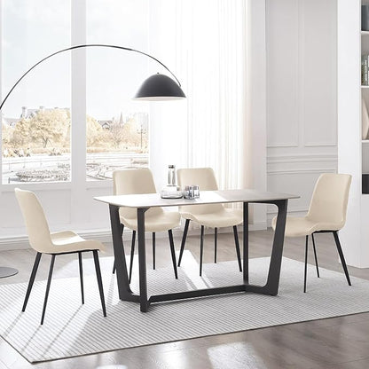Dining Chairs, Modern PU Leather Dining Chairs, Dining Room Chairs with Sturdy Metal Legs, Upholstered Seat Kitchen Chairs for Living Room, Restaurant (Beige, Set of 4)