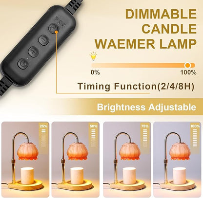 Candle Warmer Lamp with Timer, Adjustable Height Dimmable Candle Warmer Light, Gift for Women Glass Shade Electric Jar Candle Warming Lantern,Home Decor Cozy House Warming Gifts,Coffee
