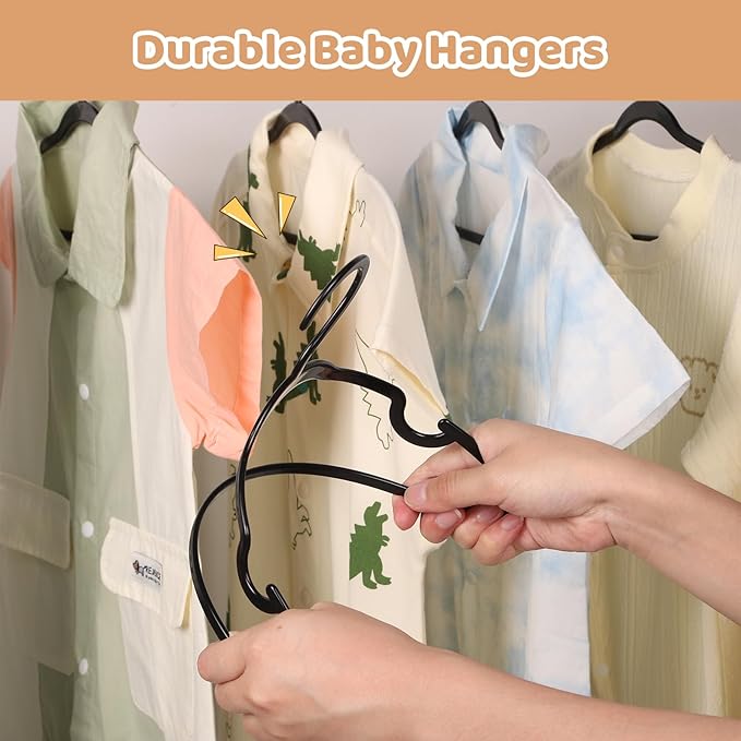 100 Pack Black Baby Hangers 12.91 Inch - Kids Non-Slip Clothes Hangers for Infant & Child, Durable Plastic Children's Hangers for Closet, Pants, Coats, Skirts