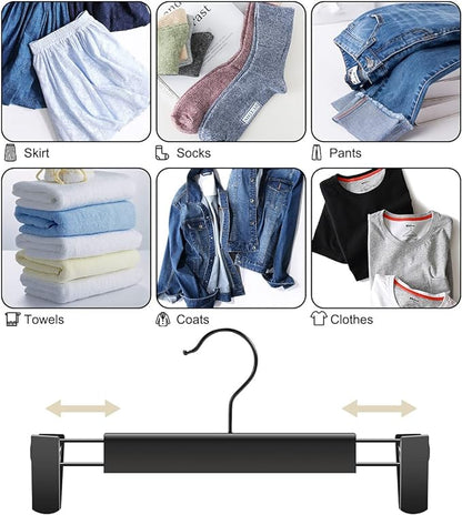 Clothes Pants Hangers, Space-Saving Skirt Holders with 360 ° Swivel Hooks, Adjustable Clips, Trouser Hangers, Clothes Coat Garment Jeans Hangers (30 Pack, Black)
