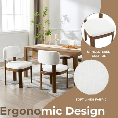 Beige Dining Chairs Set of 2 Mid Century Modern Upholstered Dining Room Chairs with Curved Backrest and Wooden Legs for Kitchen Island, Dining Room